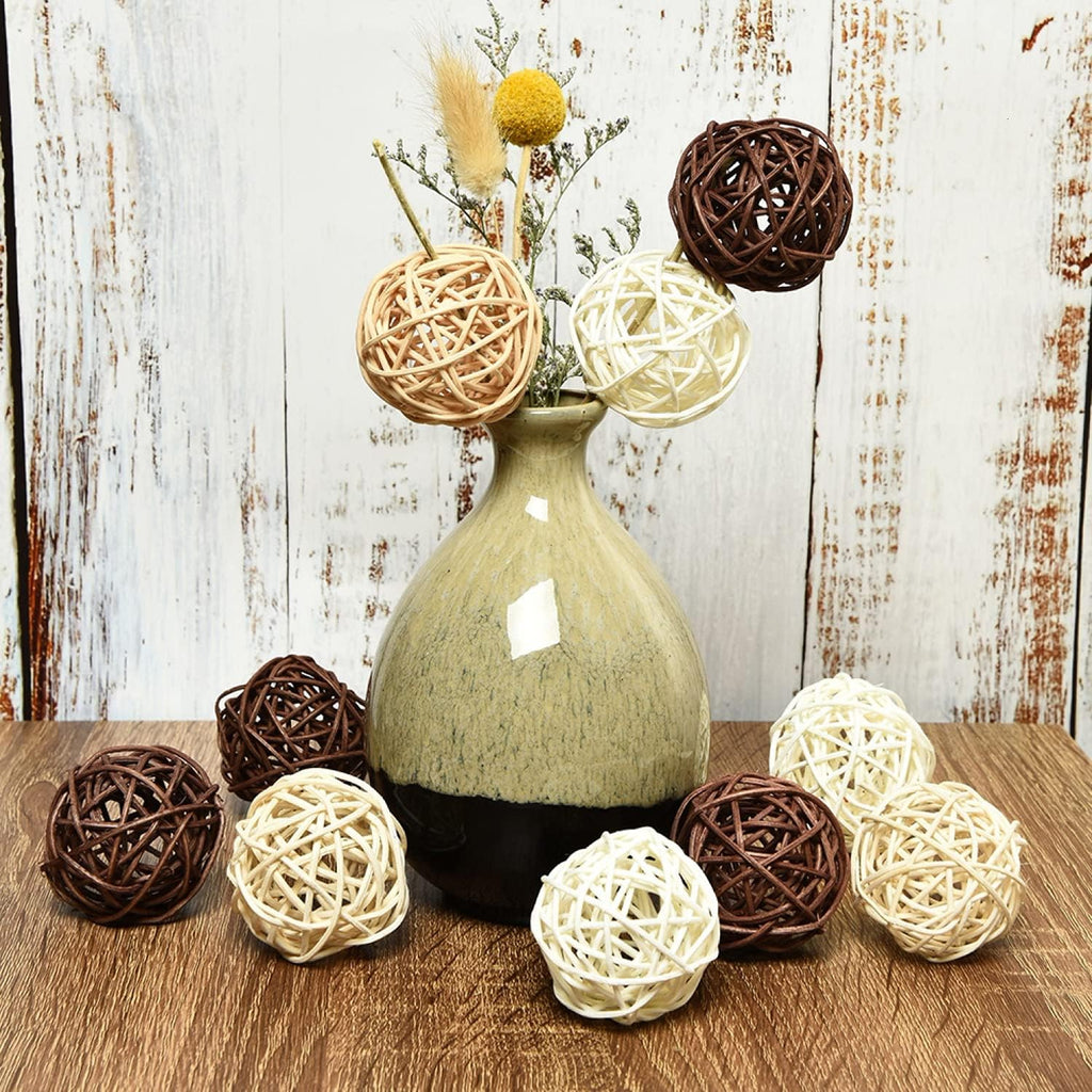 Pomeat Wicker Rattan Balls Decorative Ball Orbs Vase Fillers Table Decor, Wedding Party Decoration, Decorative - Set of 15