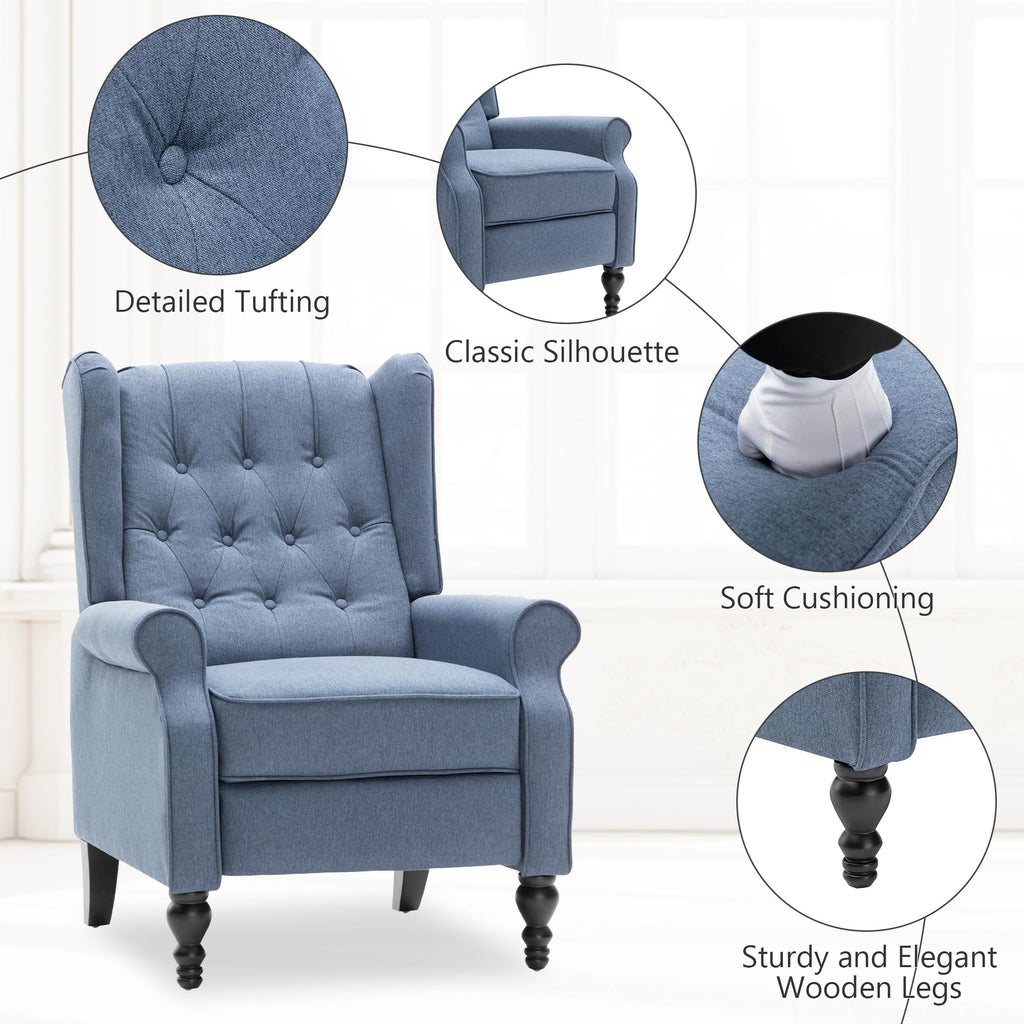 Mid Century Wingback Recliner Chair for Adults, Modern Linen Fabric Push Back Recliner Chairs with Button Tufted