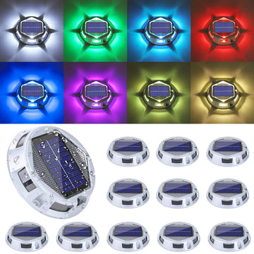 Solar Deck Light Outdoor, 12 Pack 9 Colors in 1 Solar Driveway Dock Lights, IP67 Waterproof Solar Powered Outdoor