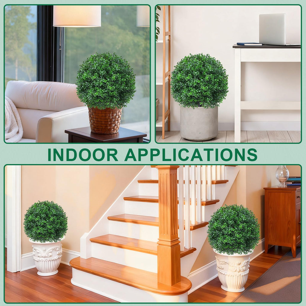 2Pcs Artificial Boxwood Topiary Ball Trees, Faux Boxwood Shrubs