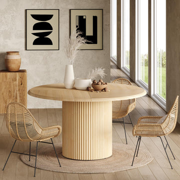 47 Inches Round Dining Table for 4, Farmhouse Natural Wooden Dining Room Table with Heavy Duty Fluted Pedestal, Large