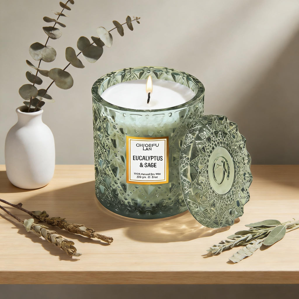 Eucalyptus & Sage Scented Candles Luxury Candle with up to 55 Hour Long Lasting, Highly Scented, 100% Soy Wax, 8.1oz