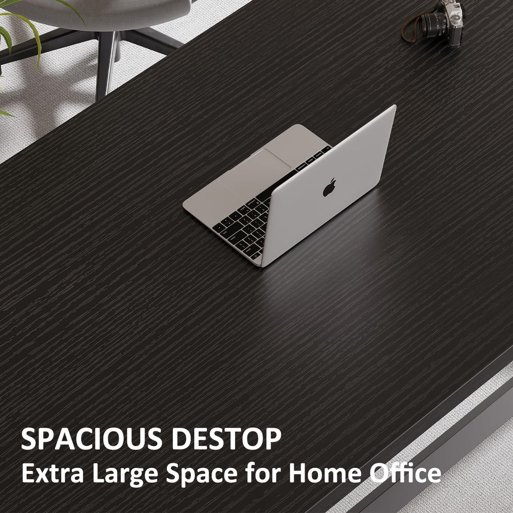 Modern Black Computer Desk, Long Home Office Desk for Study 60 Inch | Large Simple Wood Metal Work Writing Desk , Oak