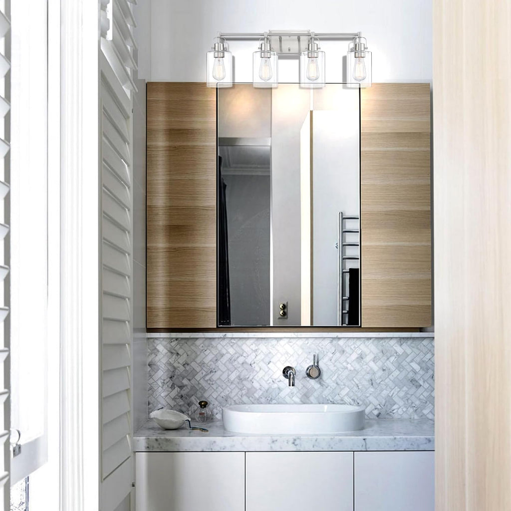 Brushed Nickel 4-Light Bathroom Light Fixture Over Mirror Sink, 4-Light Bathroom Vanity Lights Brushed Nickel Vanity