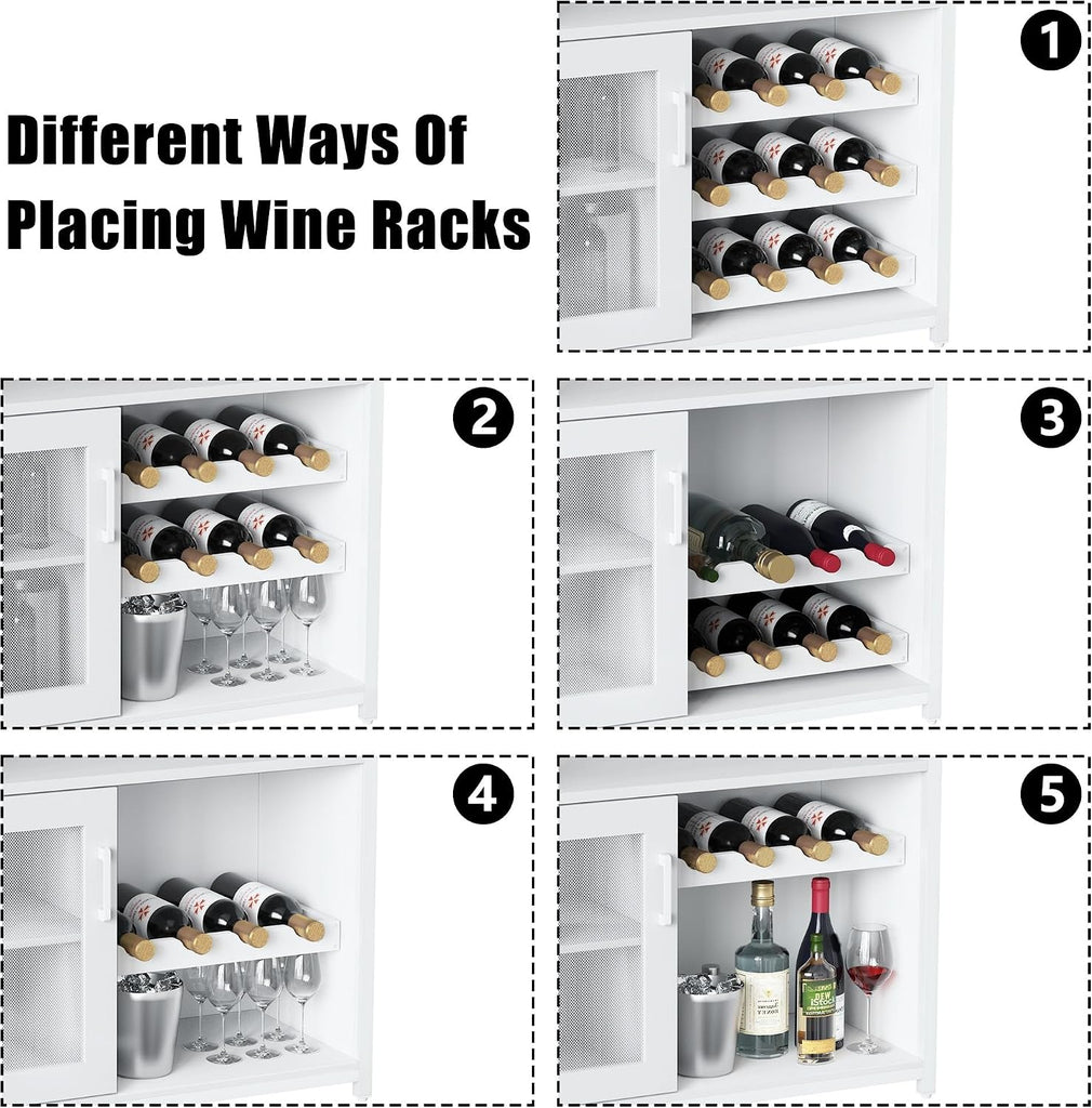 Wine Bar Cabinet with Detachable Wine Rack and Storage Space | 3-Tier Buffet Cabinet with Glass Holder and Mesh Door