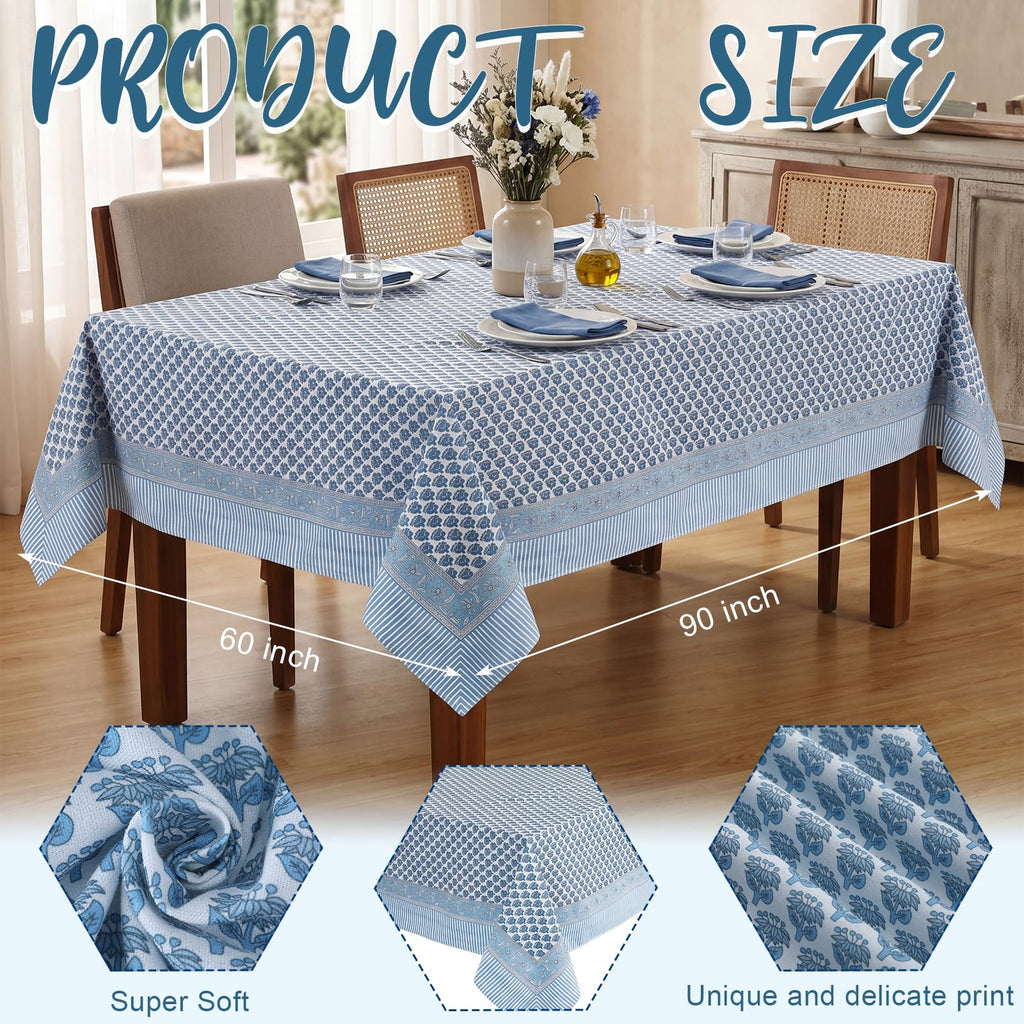 Cotton Tablecloth 60'' X 90'' Indian Block Blue