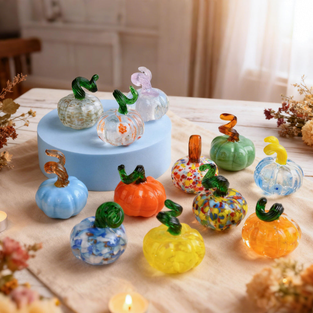 12 Pack Small Hand Blown Glass Pumpkins for Decorating