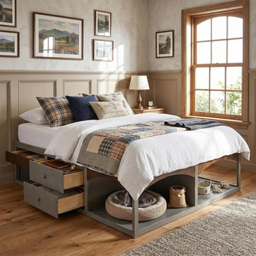 22" H Japanese Wooden Bed Frame with 6-Storage Drawers