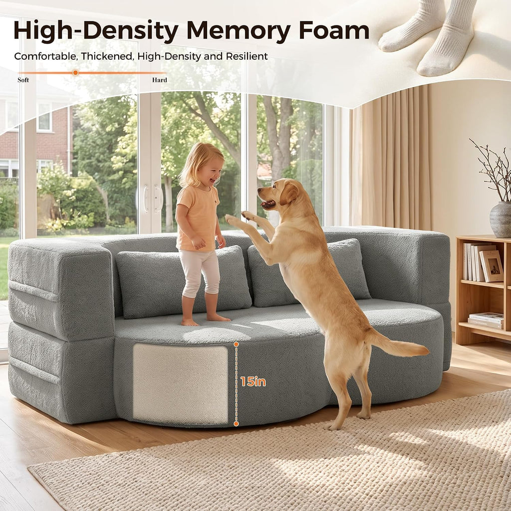 78" Convertible Folding Sofa Bed Full Size, Small Loveseat Boneless Couch | Bouclé Fabric Foldable Sleeper Sofa Bed