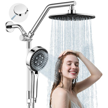 Dual Shower Head with Handheld High Pressure Chrome, Adjustable Bar