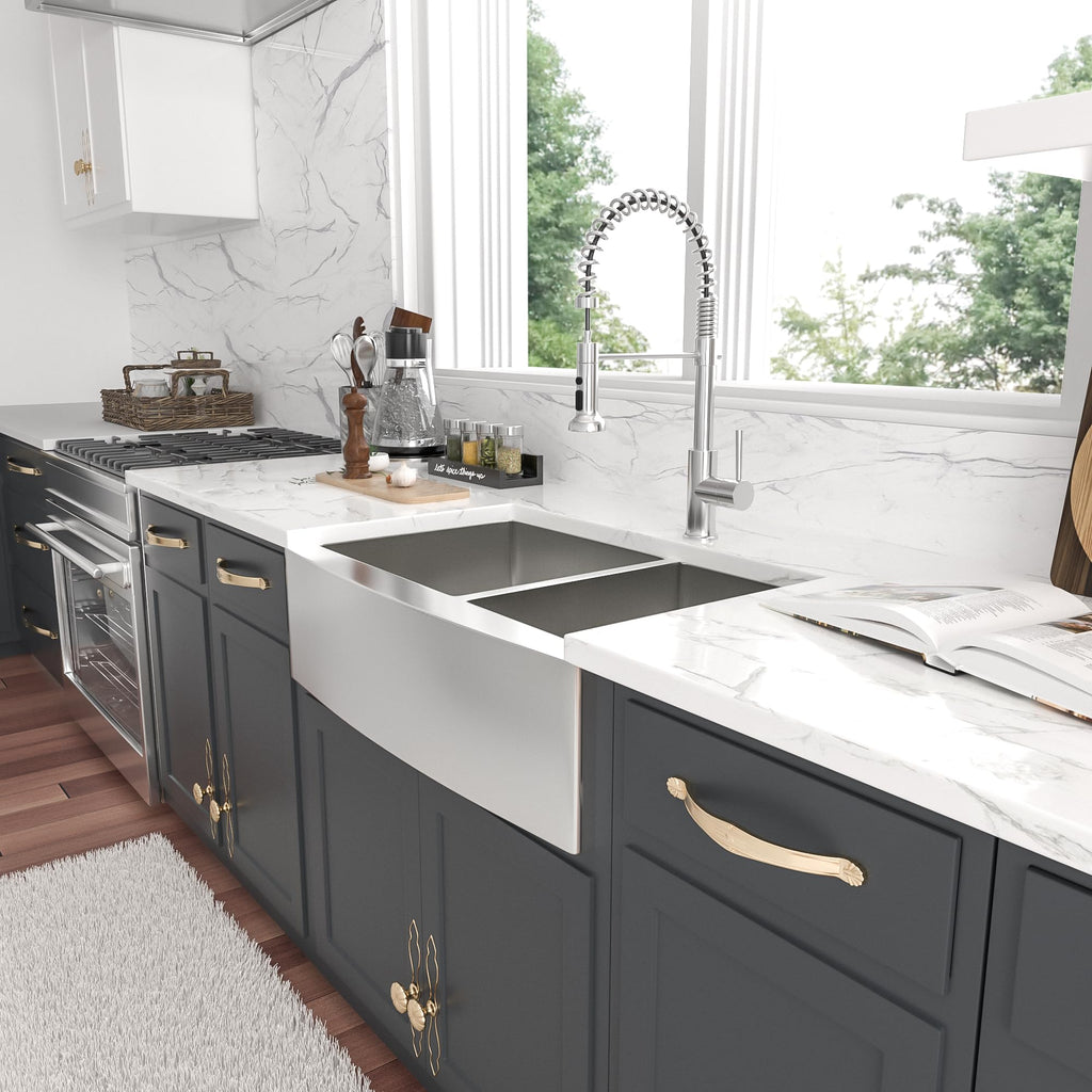 36 Inch Double Bowl Farmhouse Kitchen Sink T304 16 Gauge Stainless Steel Undermount Farmhouse Kitchen Sinks 60/40