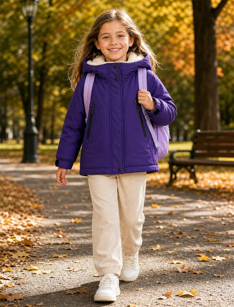 Kids Fleece-Lined Winter Coat Boys Girls Water-Resistant Jacket