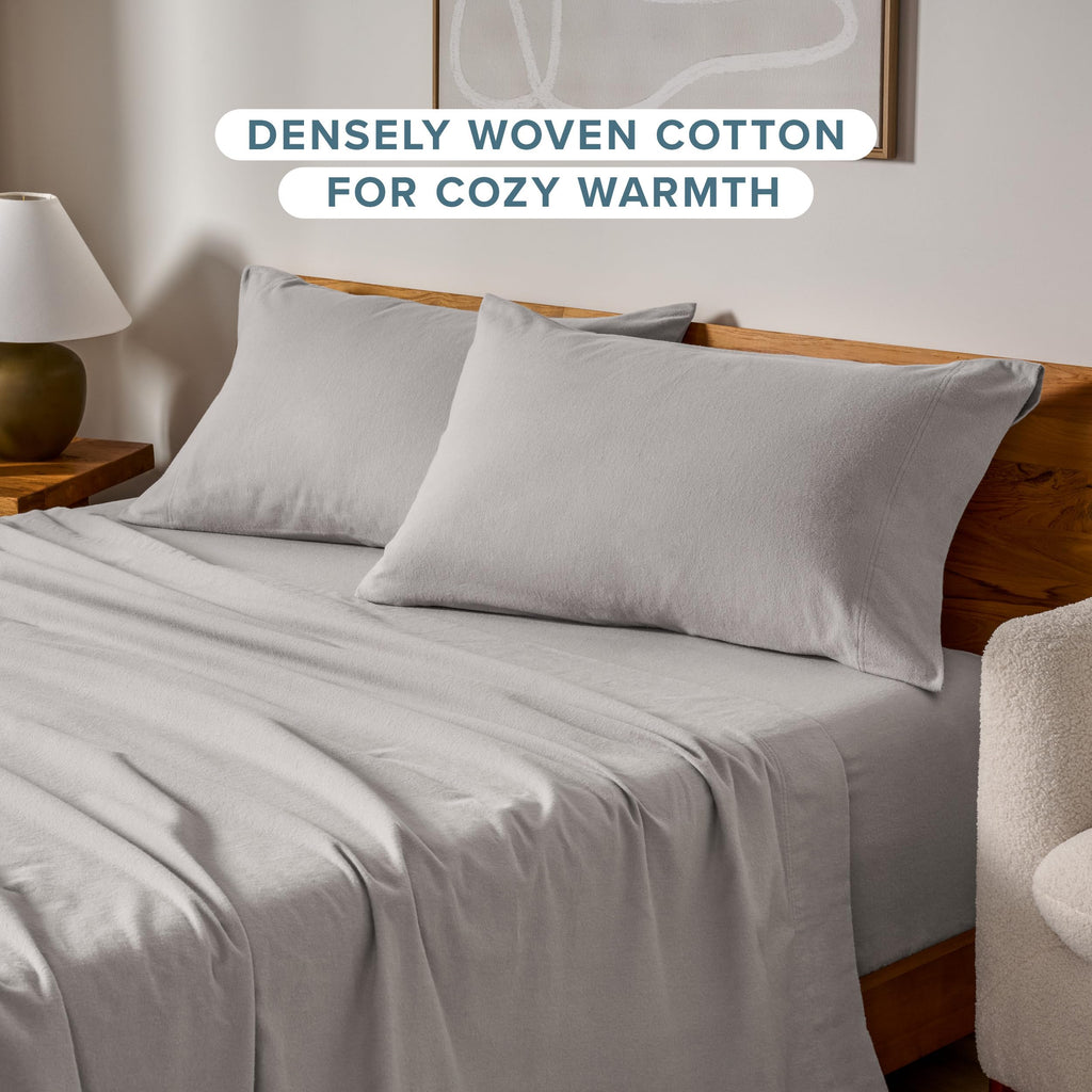 Flannel Pillowcases 100% Cotton (Standard Set of 2, Light Grey)