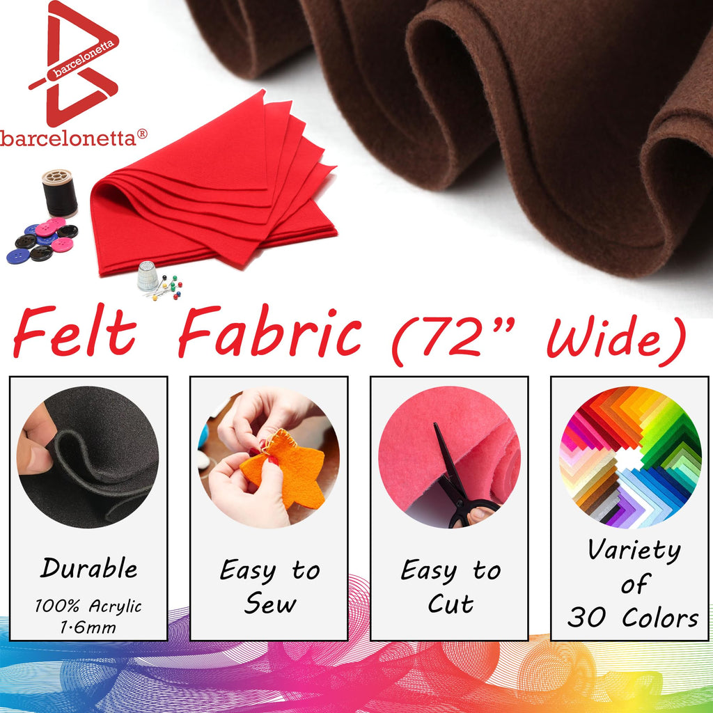 Felt Fabric | 72" Wide | 1.6mm Thick | Acrylic & Soft | Felt by the Yard | Felt for DIY Crafts, Projects, Sewing
