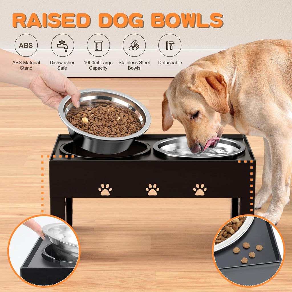 Elevated Dog Bowls with 2 Stainless Steel Bowls, 5-Height Adjustable Stand (3.1", 9" to 12"), for Improved Digestion