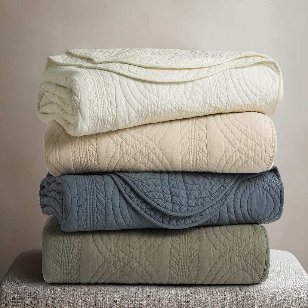 100% Cotton Scallop Quilt Set, Stormy Blue