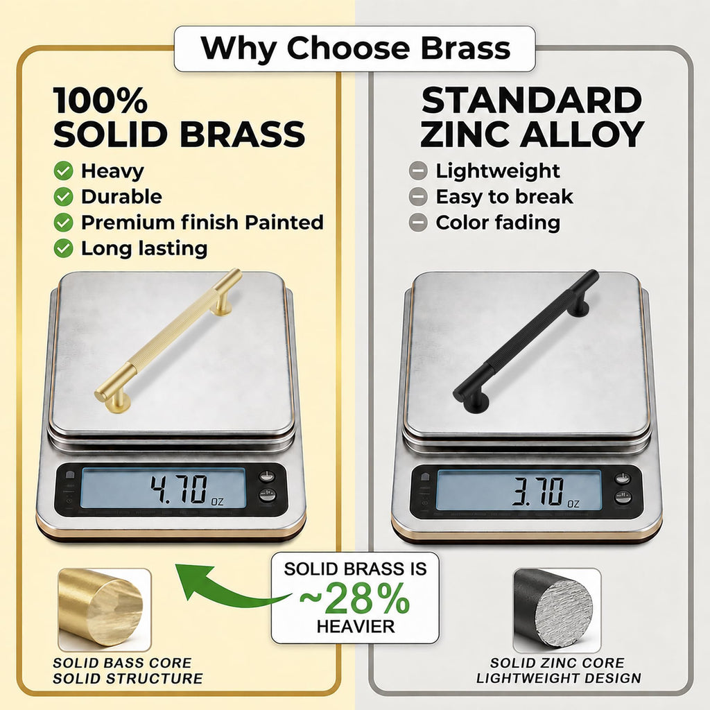 Solid Brass Cabinet Pulls, 3-3/4-Inch Hole Center Handles