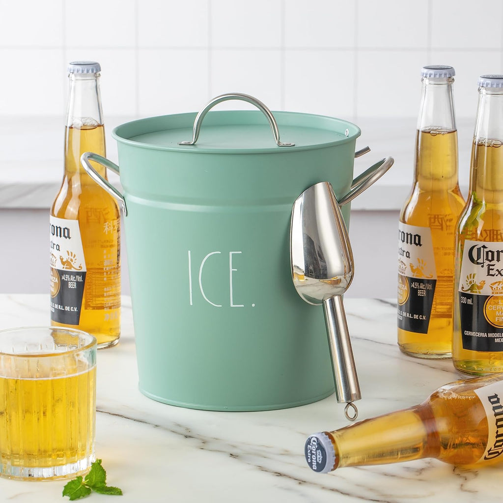 Ice Bucket with Scoop - Stainless Steel Bucket with Handle, Lid and Ice Scooper - 4 Qt. Storage Bin for Ice Cubes