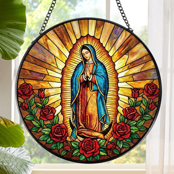Virgen Guadalupe Stained Glass 8 Inch Religious Decor