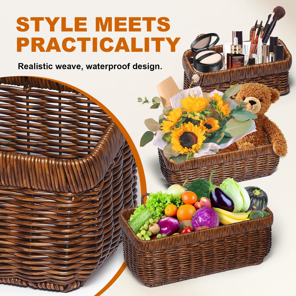 Hanging Baskets, Handmade Wicker Style Wall Basket w/Hooks
