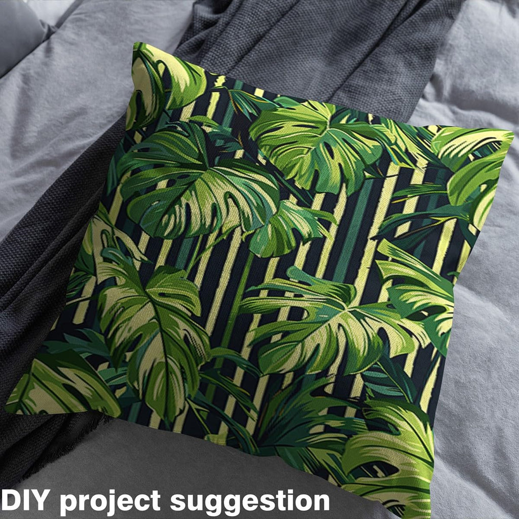 Palm Leaves Fabric by The Yard Watercolor Green Tropical Leaf Plants No Stretch Sewing Fabric Geometric Lines Stripes