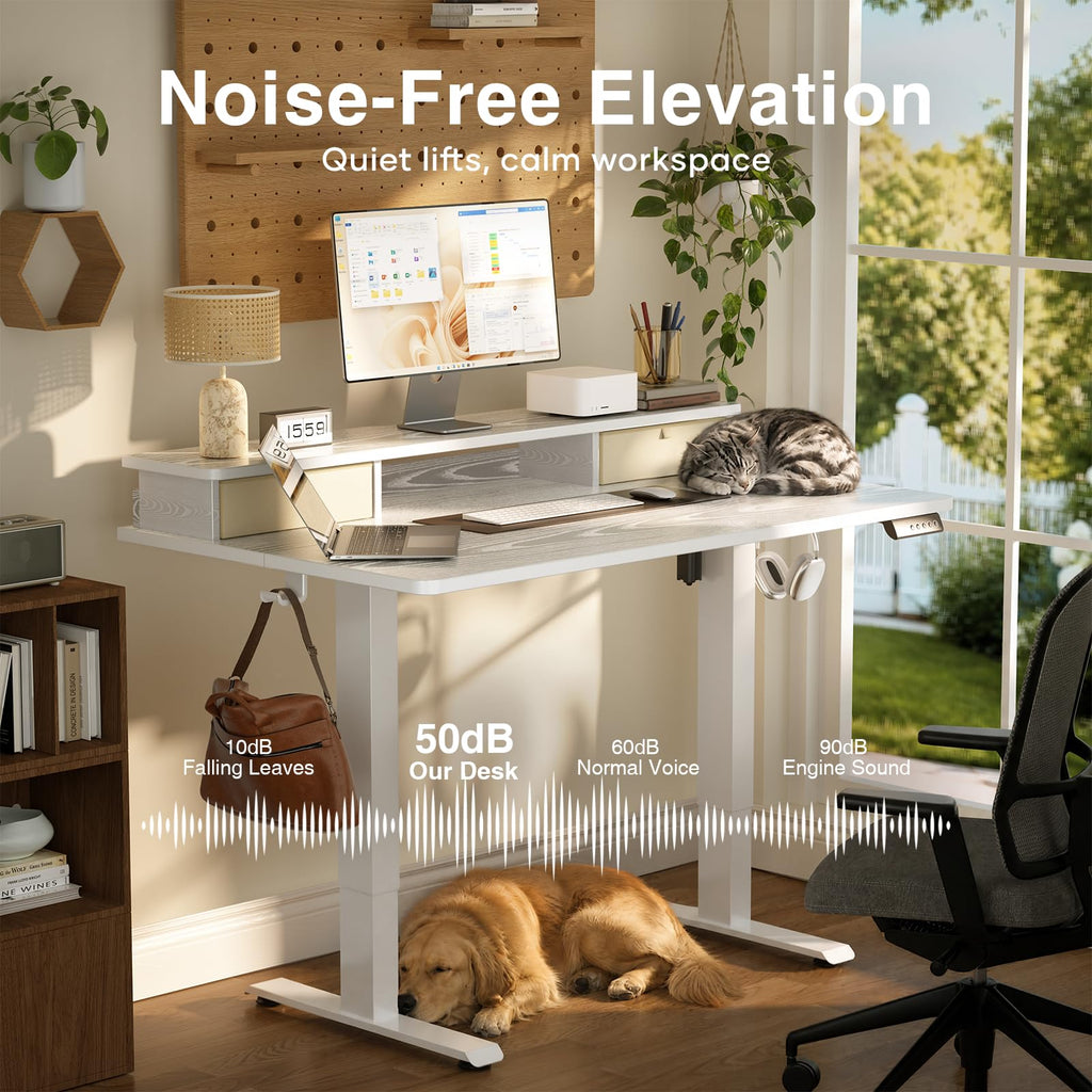47x28 in Electric Standing Desk with Drawers, Adjustable Table, White