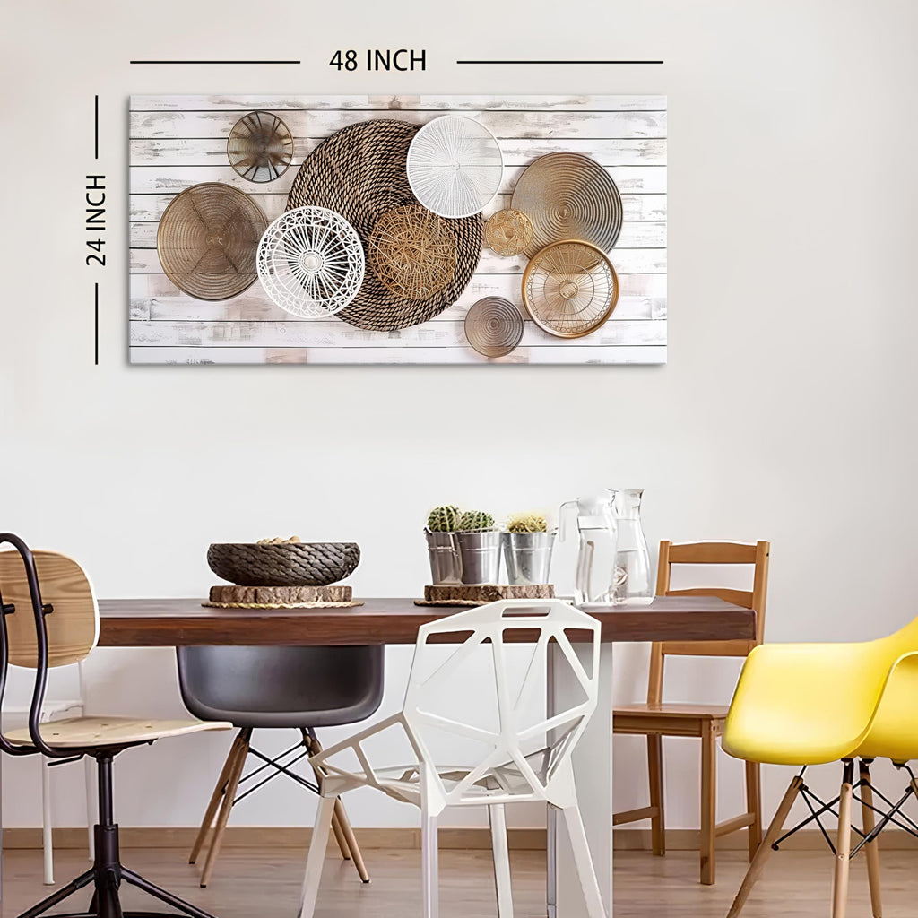 Boho Abstract Canvas Wall Art Picture Rustic Neutral Geometric Basket Painting Wall Decor Farmhouse Prints Minimalist