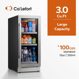 15 Inch Beverage Refrigerator Cooler - 100 Can Mini Fridge with Glass Door for S