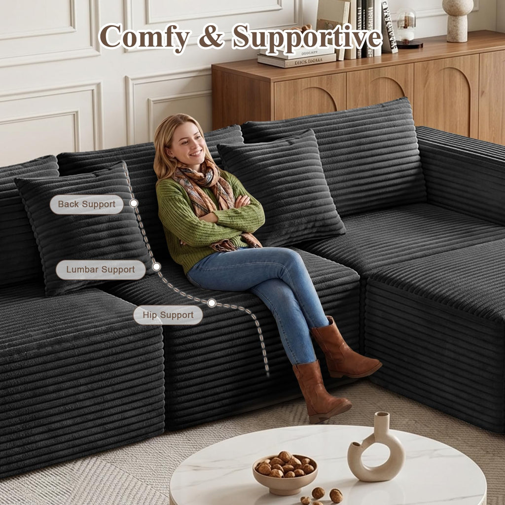 Boneless Couches - 110" U Shaped Modular Sectional Sofa with Ottoman Oversized Deep Seat Corduroy No Assembly Memory