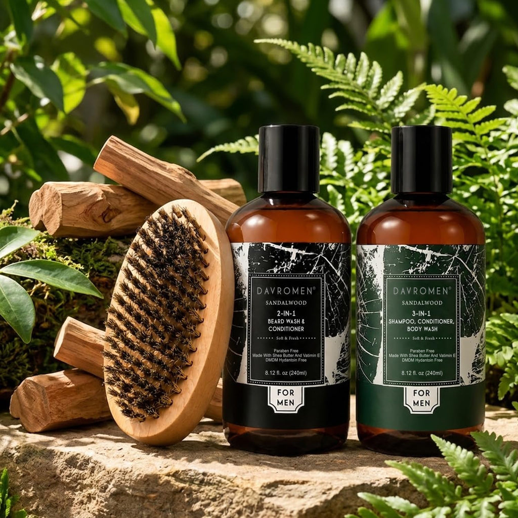 Men's Self Care Gift Set, 4 Pcs Sandalwood Scented Luxury Spa & Grooming Set, Birthday & Father's Day Gifts Set for