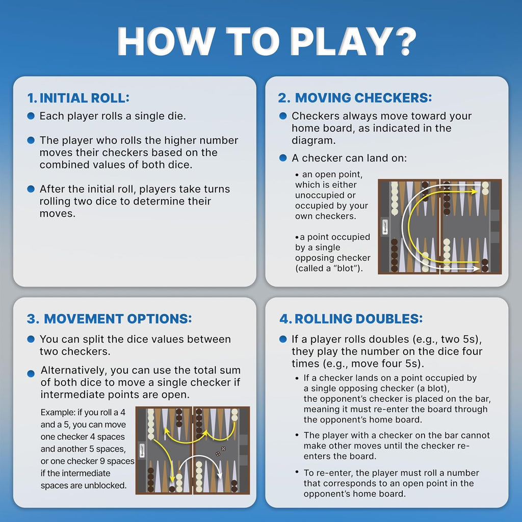 Large Gray Backgammon Set for Adults - Classic Board Game for 2 Players Adults and Kids - Premium 15 Inch Backgammon