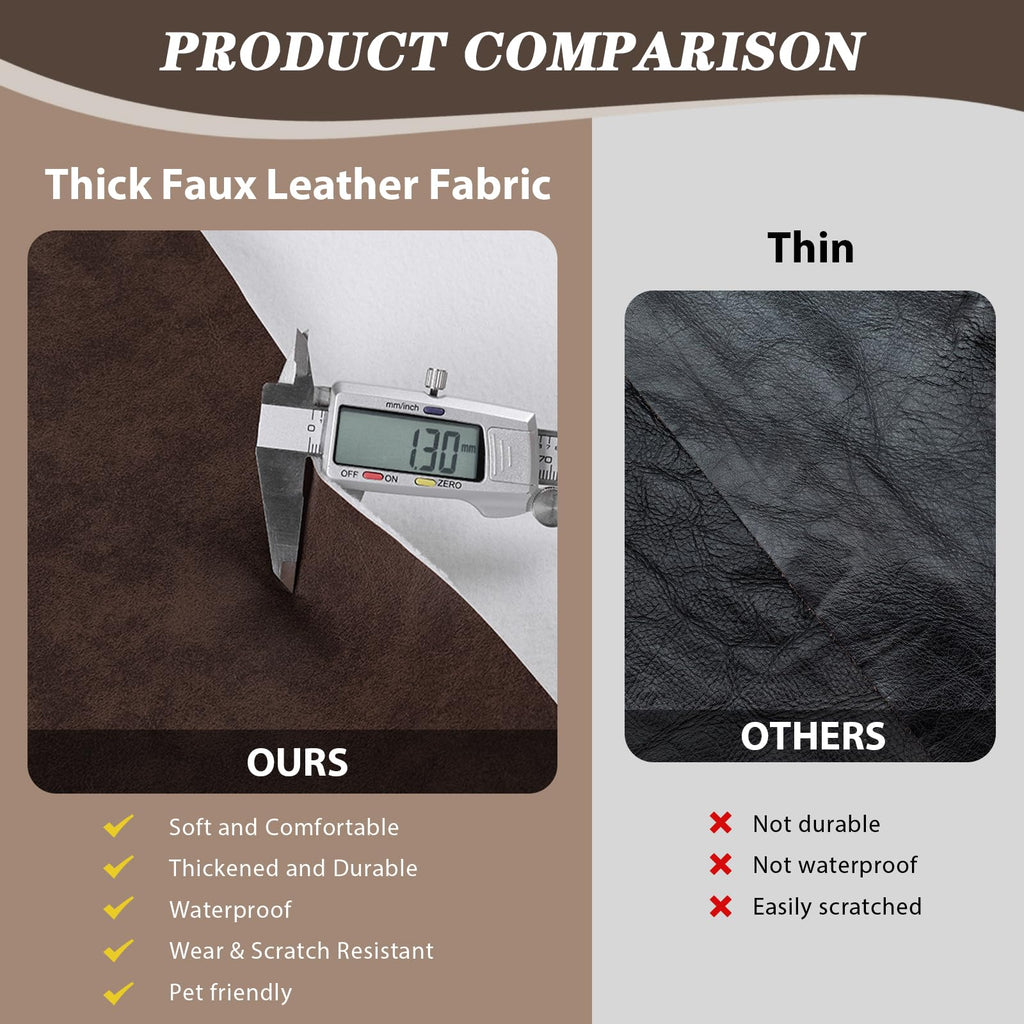 Faux Leather Vinyl Upholstery Fabric by The Yard, 55" W 1.3mm Thick Soft Anti-Scratch Durable Synthetic Leather for
