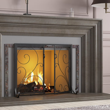 Fireplace Screen Steel Mesh Door Spark Guard(35" L x 28" H)