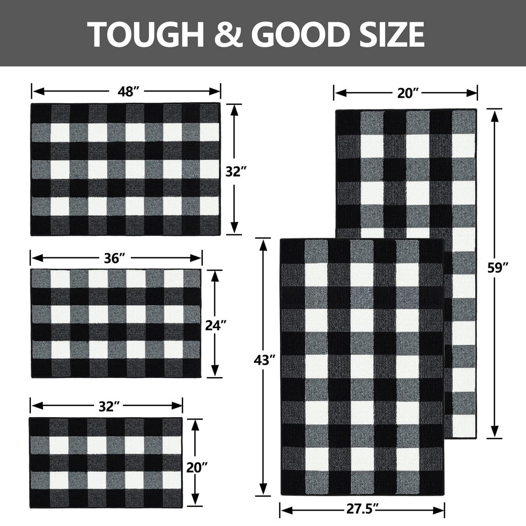 Fall Decor Buffalo Plaid Outdoor Rug 24" x 36", Non-Slip Black and White Checkered Door Mat, Machine Washable