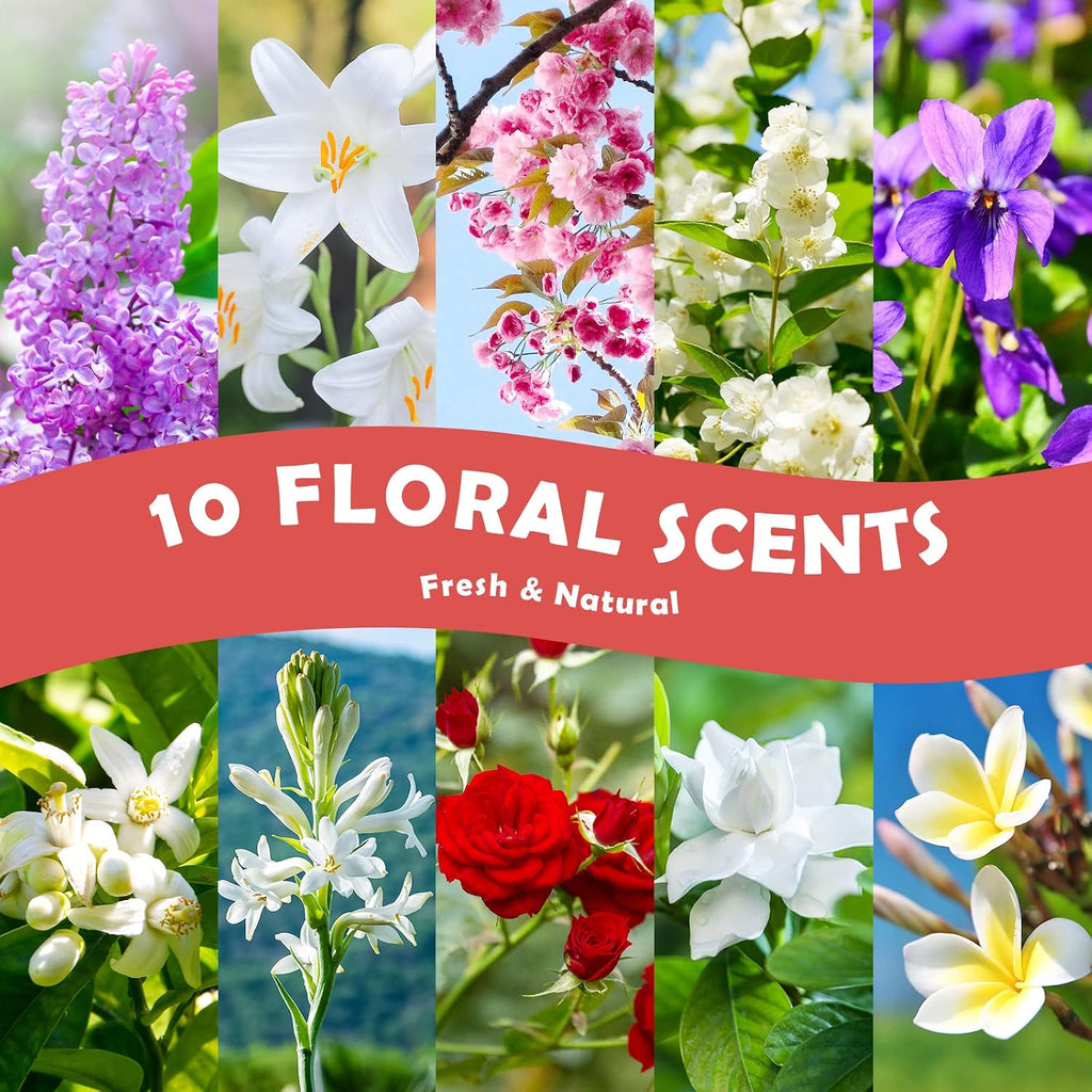 Floral Essential Oils, Premium Fragrance Oil for Candle Making, 5mlx10, Soap Making Scents - Rose, Jasmine, Neroli - Set of 10