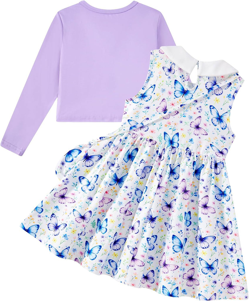 Girls Dresses Long Sleeve Cardigan Sets A-Line Twirl Dress