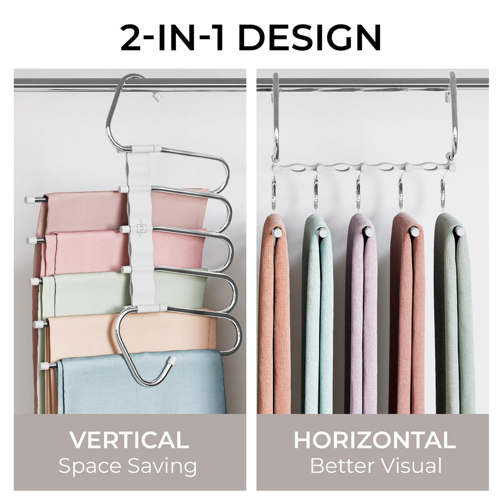 Pants Hangers Space Saving - 4 Pack - Non-Slip Multi-Layer Space Saving Hangers - Multifunctional Clothing Rack for