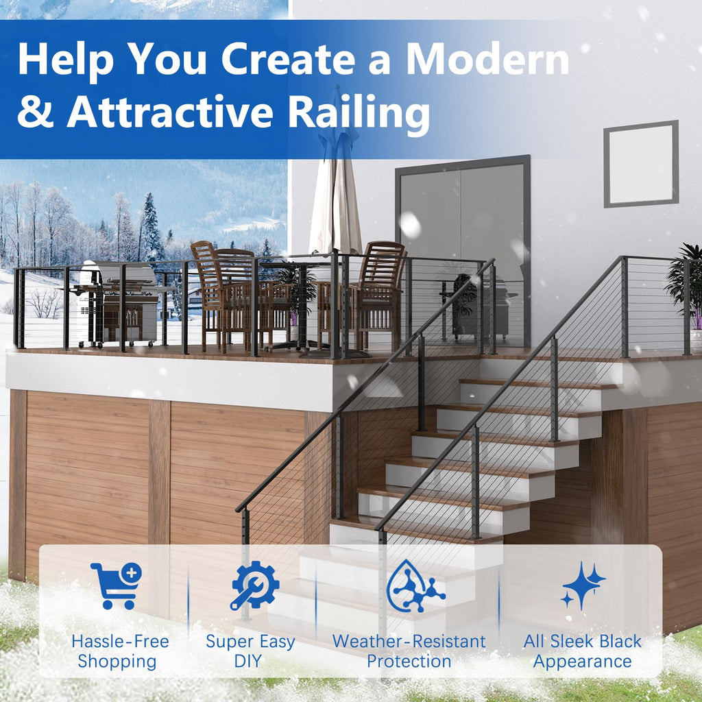42" Modular Cable Railing Stair Post for Deck Porch, Surface Mount