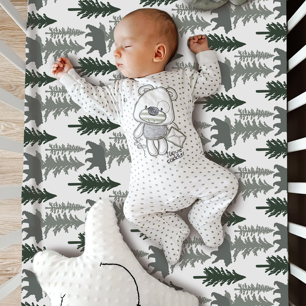 3 Piece Patchwork Woodland Bear Elk Crib Bedding Set for Baby Boys