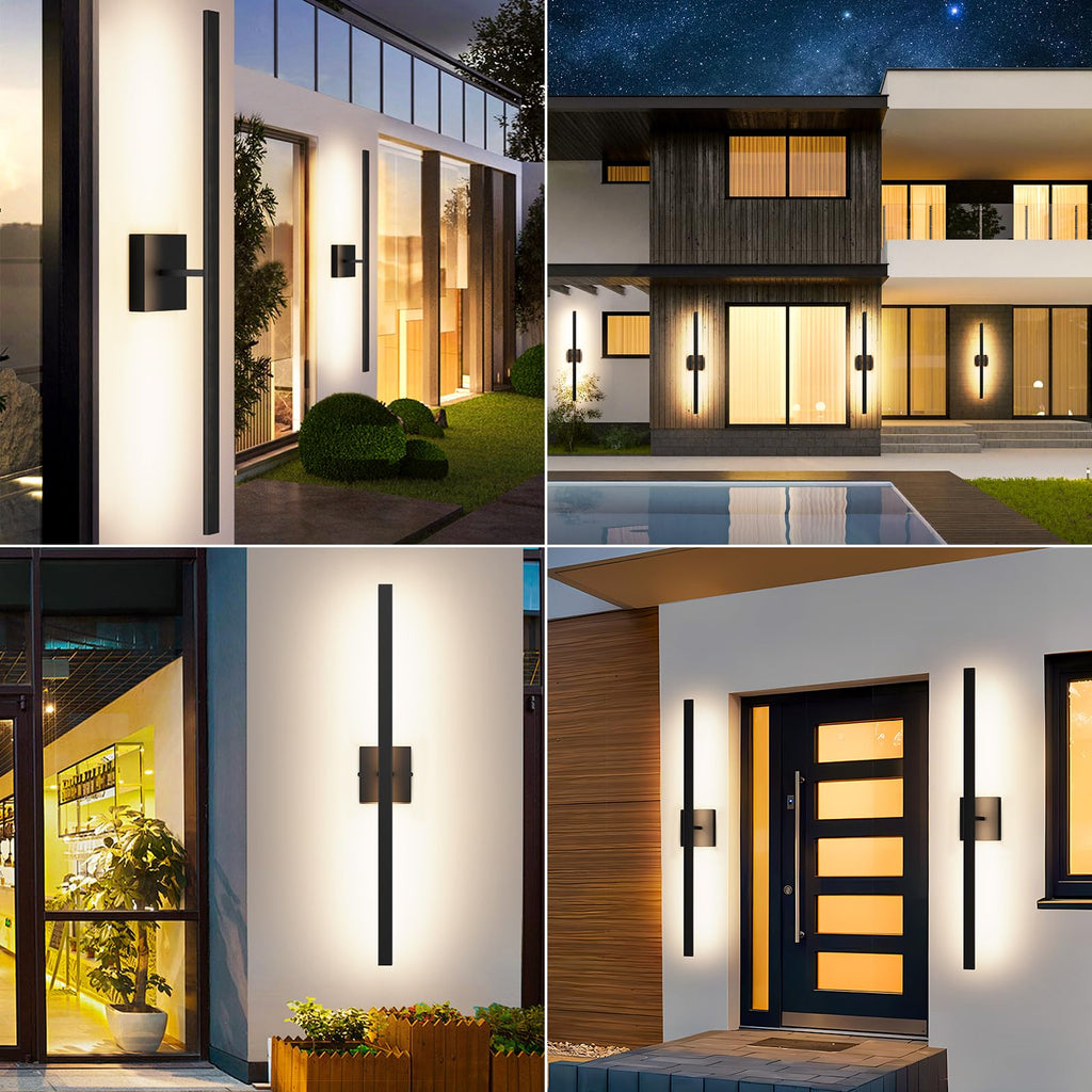 2-Pack 31.7" Outdoor Wall Lights, Modern Black Exterior Sconces