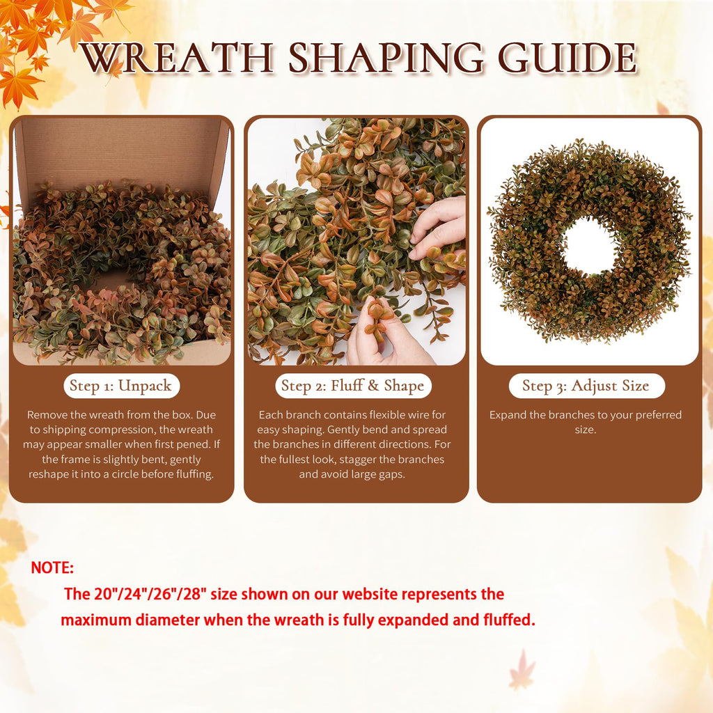 20 Inch Fall Wreath for Front Door, Artificial Boxwood Thanksgiving Decor