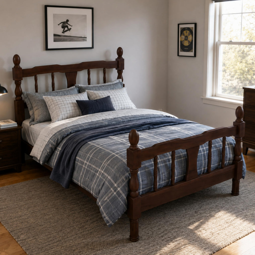 Platform Bed with Spindle Headboard & Footboard, Farmhouse Spindle Bed Frame with Wood Slat Support, No Box