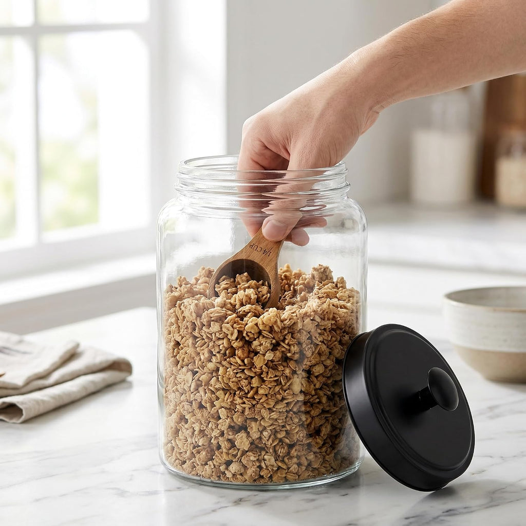 Large Glass Jars with Metal Lid, 1 Gallon Clear Cookie Candy Jar, 125 OZ Airtight Food Storage Container - Set of 2