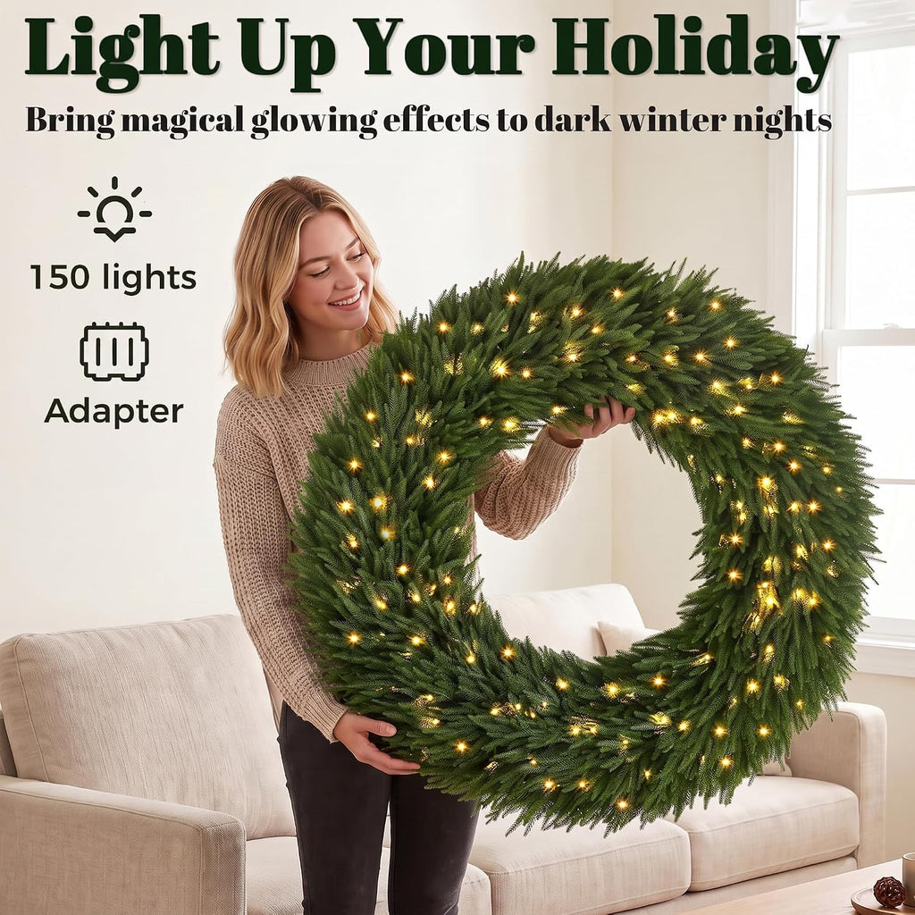 48 in Pre-Lit Norfolk Pine Artificial Christmas Wreath, Green