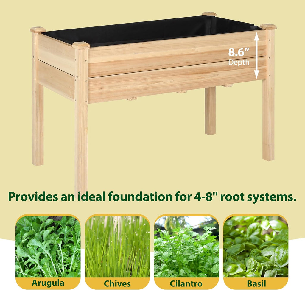 48"W x 24"D x 30"H Raised Garden Bed, Cedar Garden Bed with Detachable Black Liner, Drainage Holes, Raised Garden