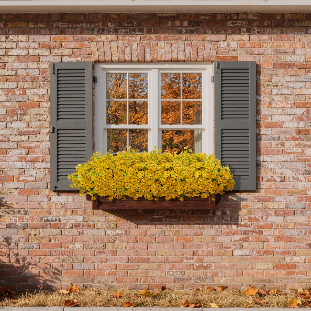 Artificial Fall Mums Outdoor Flowers, UV Resistant Faux Autumn Daisy Plants, Fake Orange Chrysanthemum Bush for Front