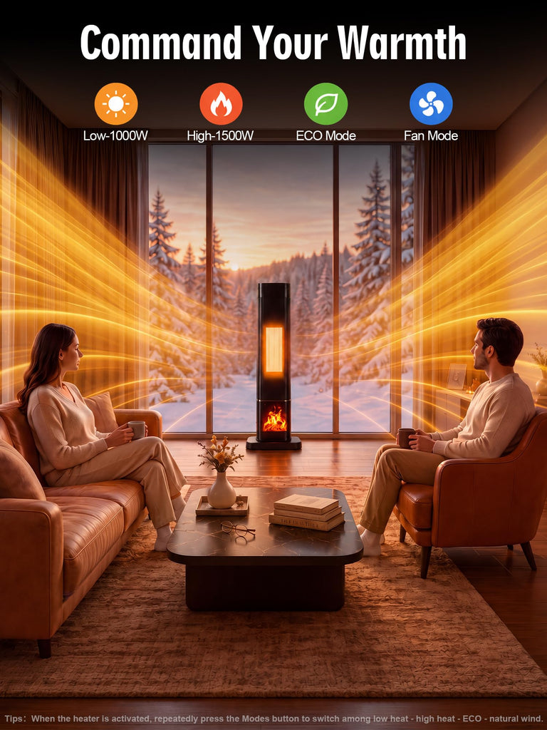 Space Heaters for Indoor Use, 1500W Electric Tower Heater for Large Room with Thermostat, 120° Oscillation&Child