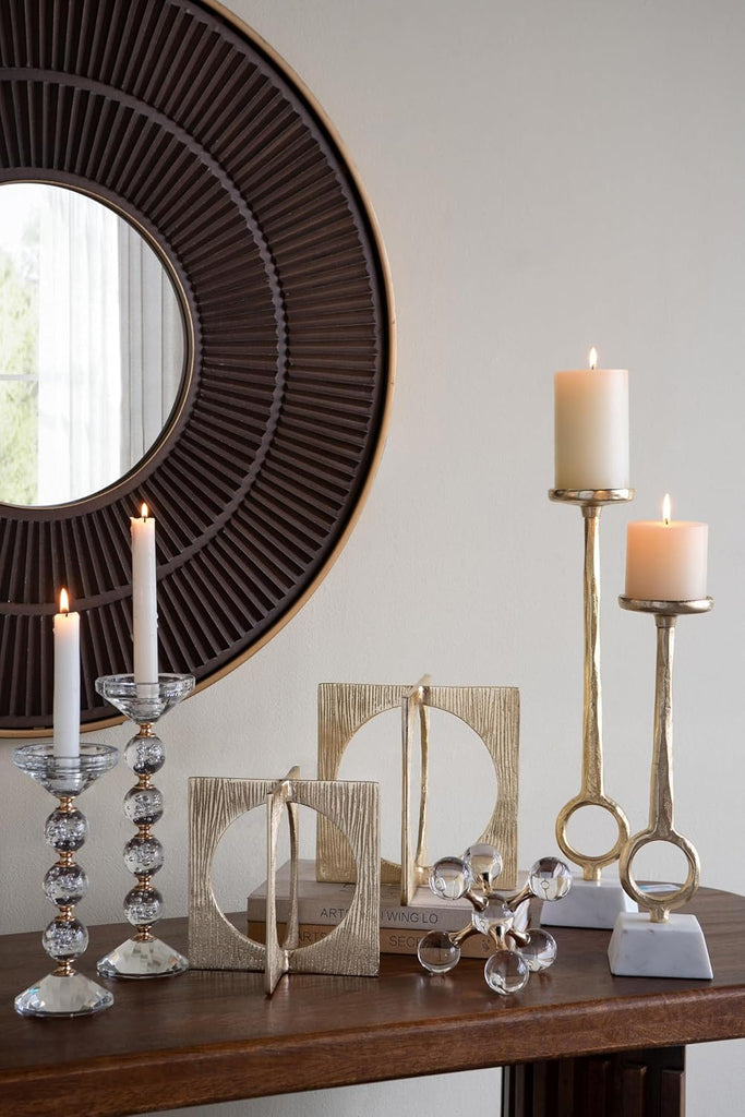 Golden Ring Aluminum and Marble Pillar Candle Holder Set of 3 - Elegant Metallic Decor for Stylish Homes - L:D3.5x17