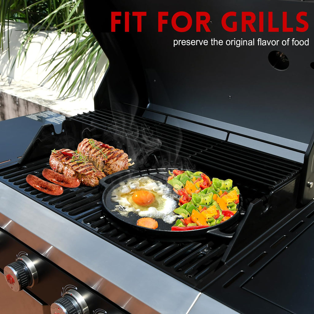 Reversible Cast Iron Griddle for Stove Top, 12" Round Griddle Pan
