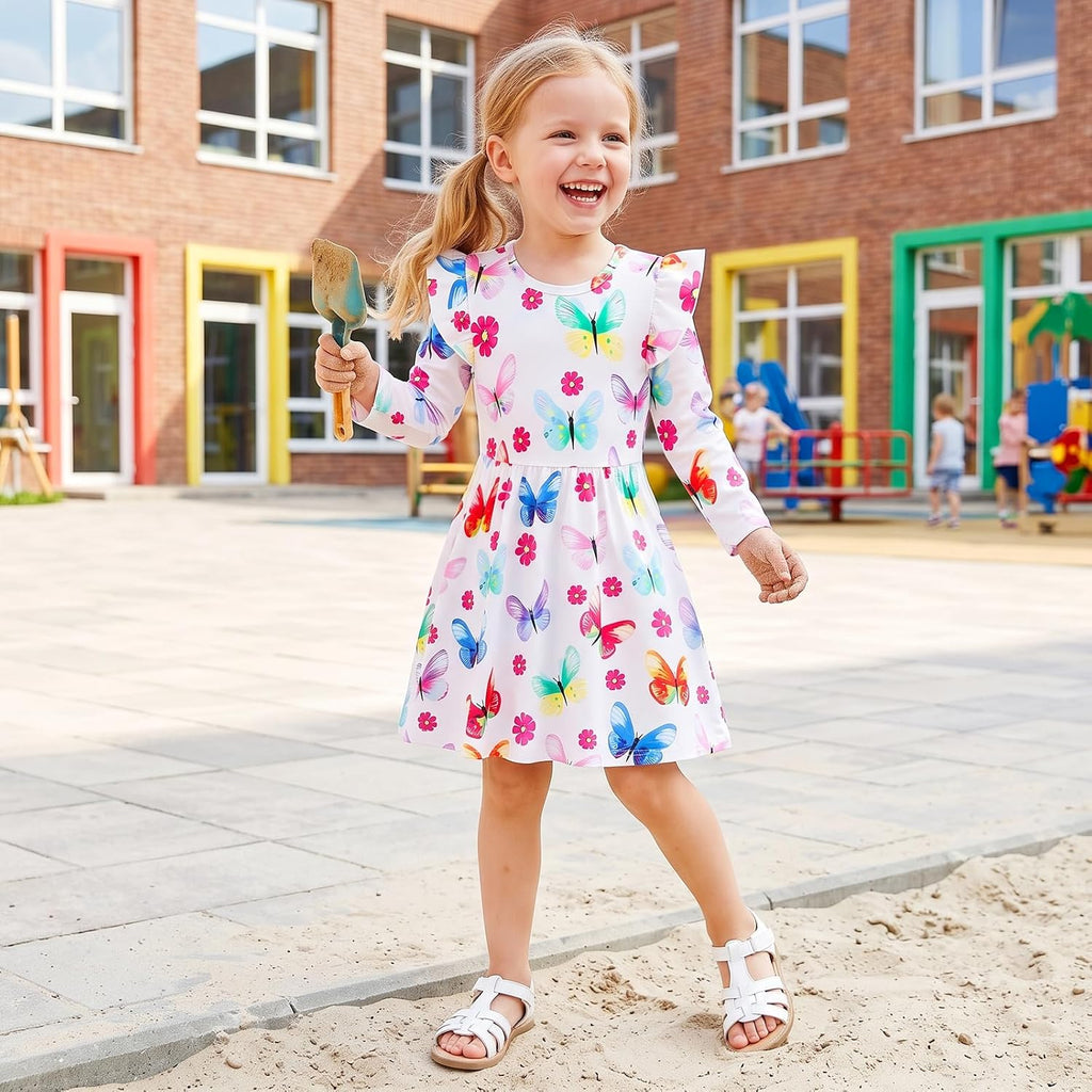 Toddler Little Girls Casual Dresses Short Sleeve Crew Neck Graphic Cartoon Dress